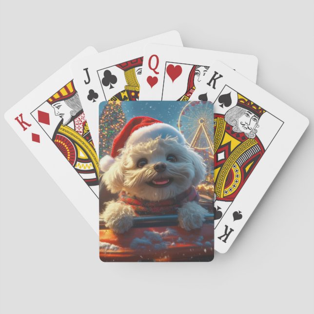 Bichon Frise Dog Roller Coaster Christmas Poker Cards (Back)