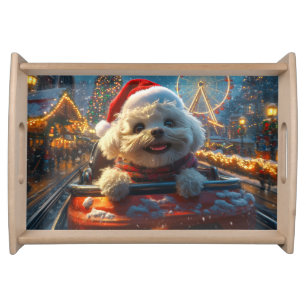 Bichon Frise Dog Roller Coaster Christmas Serving Tray