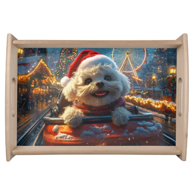 Bichon Frise Dog Roller Coaster Christmas Serving Tray (Front)
