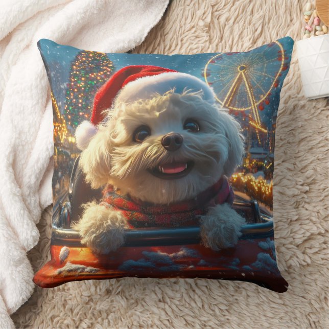 Bichon Frise Dog Roller Coaster Christmas Throw Pillow (Blanket)