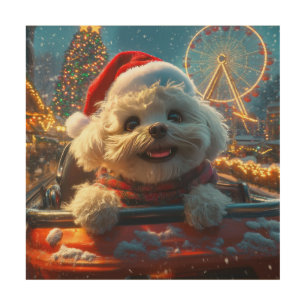 Bichon Frise Dog Roller Coaster Christmas Wood Wall Art