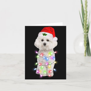 Bichon Frise Dog Santa Christmas Tree Lights Xmas Card