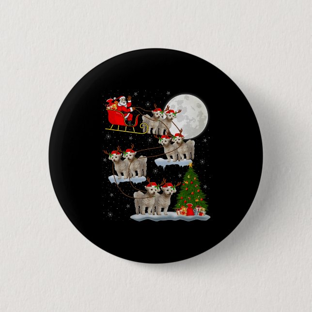 Bichon Frise Dog Santa Sleigh Flying Funny Magical Button (Front)