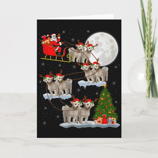 Bichon Frise Dog Santa Sleigh Flying Funny Magical Card (Front)