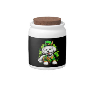 Bichon Frise Dog St Patrick's Day Candy Jar