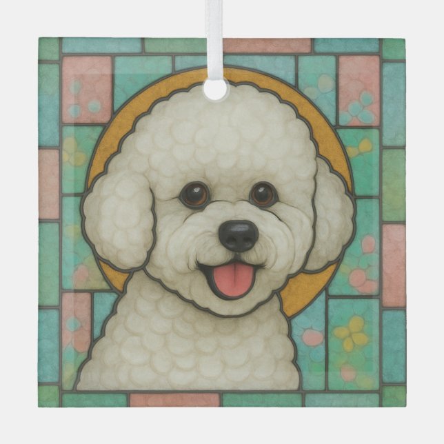 Bichon Frise Dog "Stained Glass"  Glass Ornament (Front)
