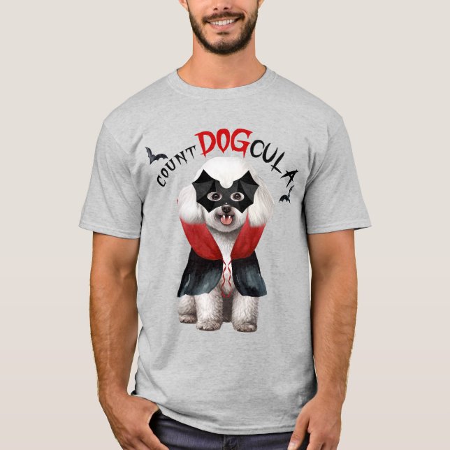 Bichon Frise Dog Vampire Dog Funny Halloween T-Shirt (Front)