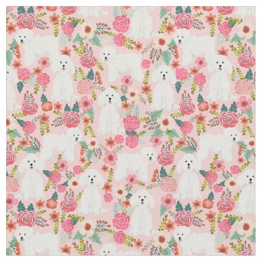 Bichon Frise dog vintage florals pink Fabric