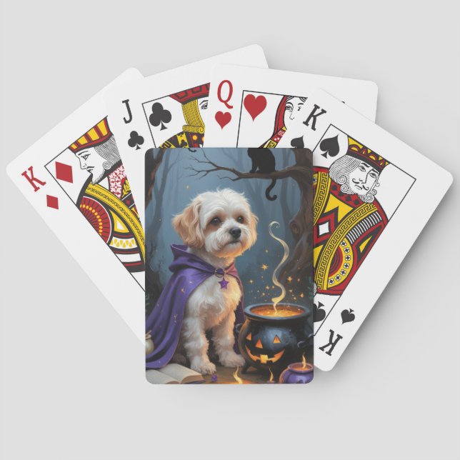 Bichon Frise Dog Whimsical Halloween Painting Poker Cards (Back)