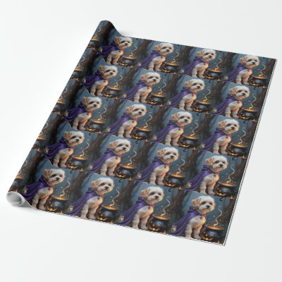Bichon Frise Dog Whimsical Halloween Painting Wrapping Paper