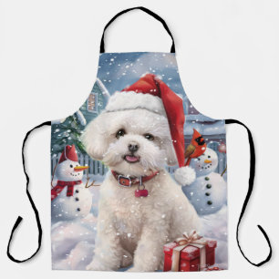 Bichon Frise Dog Winter Wonderland Christmas Joy Apron