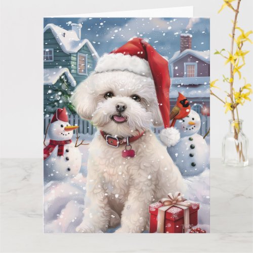 Bichon Frise Dog Winter Wonderland Christmas Joy Card