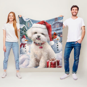 Bichon Frise Dog Winter Wonderland Christmas Joy Fleece Blanket