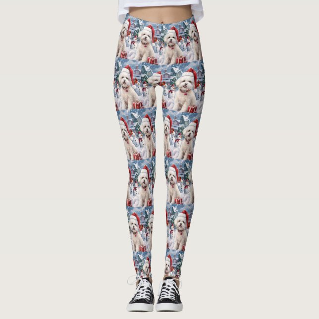 Bichon Frise Dog Winter Wonderland Christmas Joy Leggings (Front)