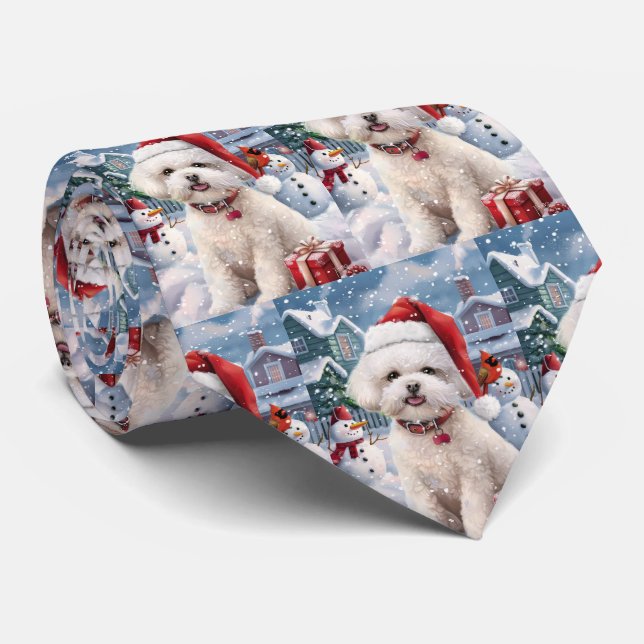 Bichon Frise Dog Winter Wonderland Christmas Joy Neck Tie (Rolled)