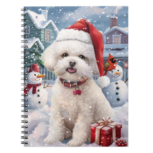 Bichon Frise Dog Winter Wonderland Christmas Joy Notebook (Front)