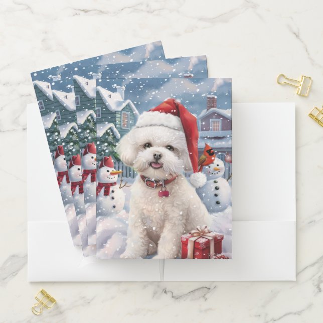 Bichon Frise Dog Winter Wonderland Christmas Joy Pocket Folder (In Situ)