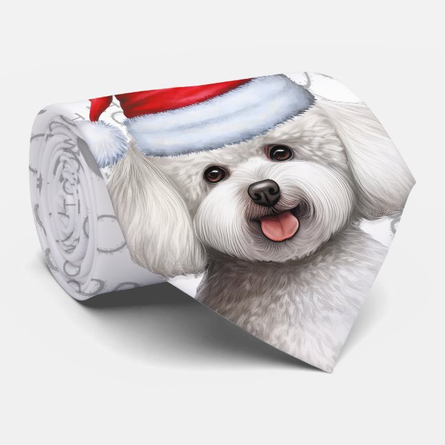 Bichon Frise Dog Woof Christmas Pet Lover Neck Tie (Rolled)