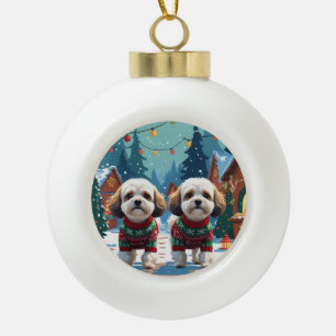 Bichon Frise Dogs Christmas Snow Holiday Ceramic Ball Christmas Ornament