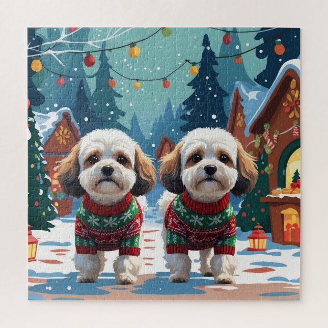 Bichon Frise Dogs Christmas Snow Holiday Jigsaw Puzzle (Vertical)