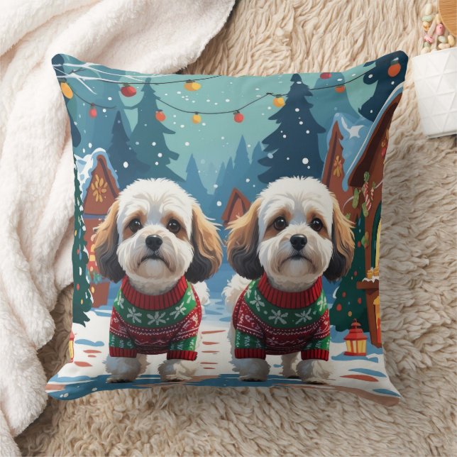 Bichon Frise Dogs Christmas Snow Holiday Throw Pillow (Blanket)