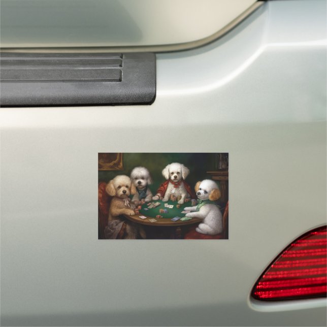 Bichon Frise Dogs Playing Poker Art Car Magnet (In Situ)