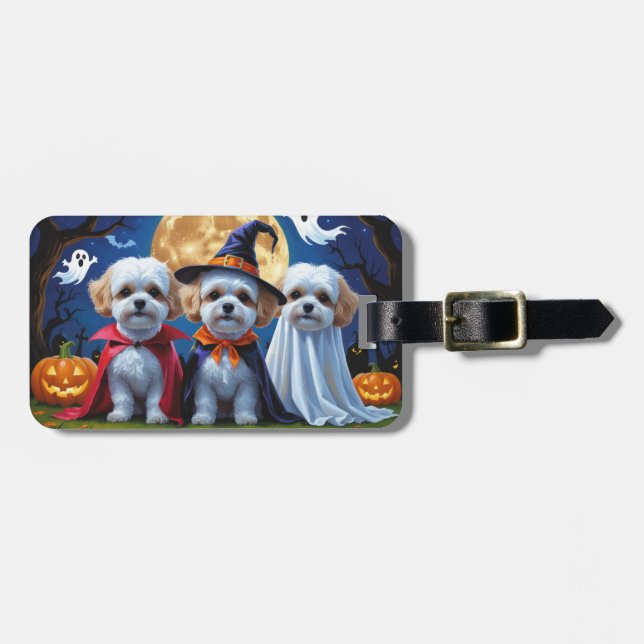 Bichon Frise Dogs Pumpkin Halloween Funny  Luggage Tag (Front Horizontal)