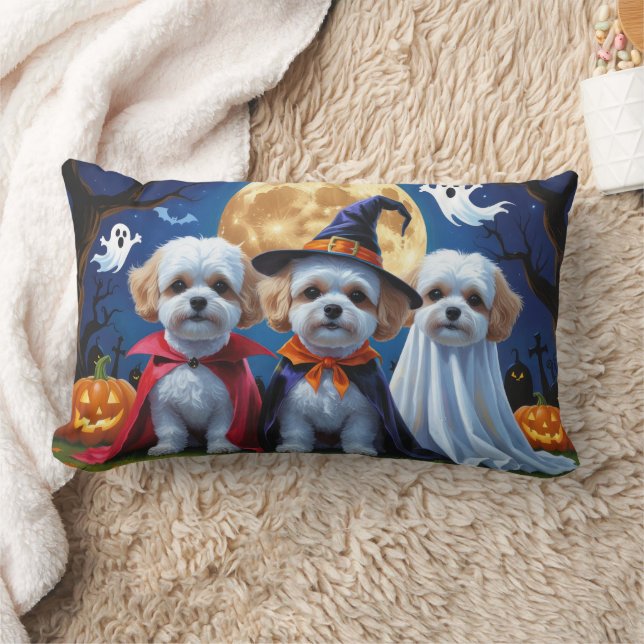 Bichon Frise Dogs Pumpkin Halloween Funny  Lumbar Pillow (Blanket)