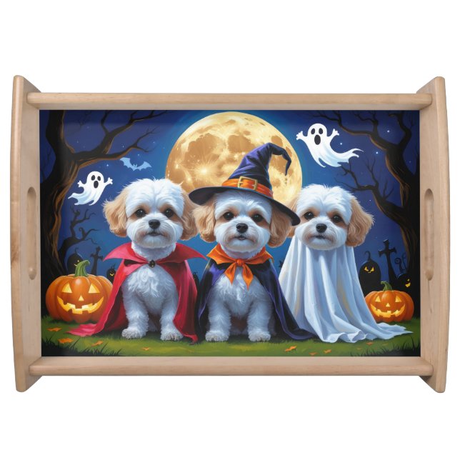 Bichon Frise Dogs Pumpkin Halloween Funny  Serving Tray (Front)