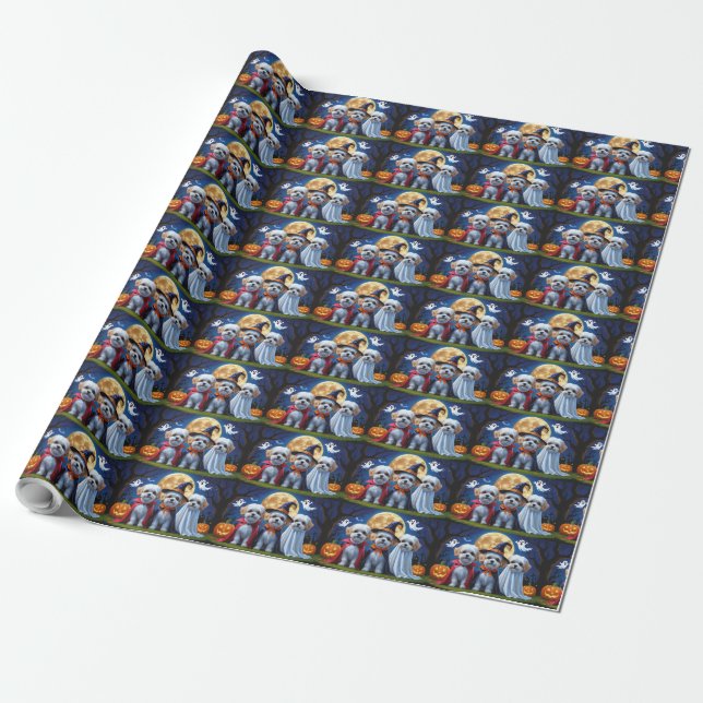 Bichon Frise Dogs Pumpkin Halloween Funny  Wrapping Paper (Unrolled)