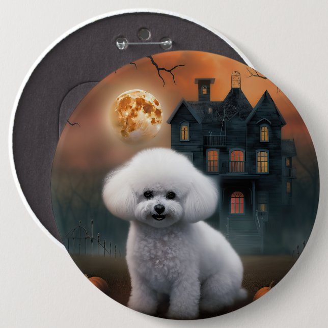 Bichon Frise Halloween Scary  Button (Front & Back)