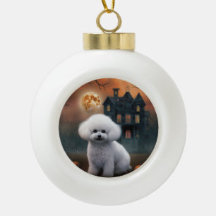 Bichon Frise Halloween Scary Ceramic Ball Christmas Ornament
