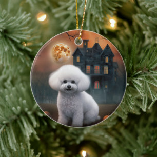 Bichon Frise Halloween Scary Ceramic Ornament