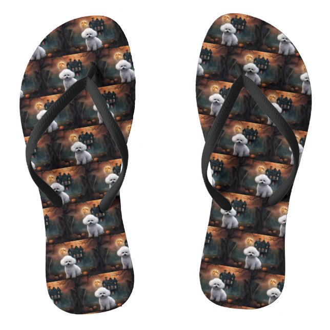 Bichon Frise Halloween Scary  Flip Flops (Footbed)