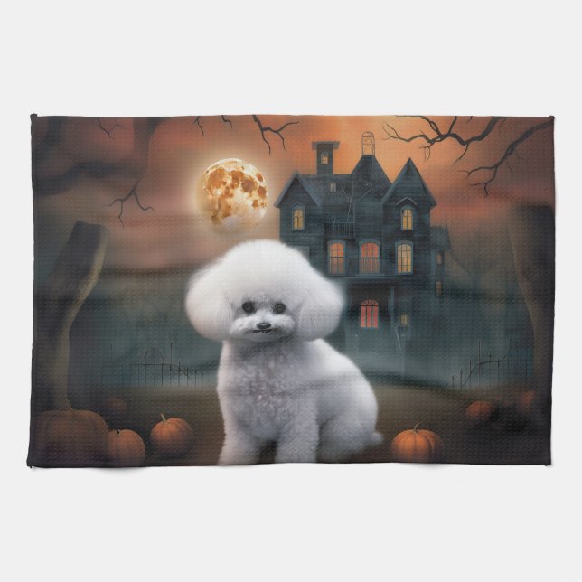 Bichon Frise Halloween Scary  Kitchen Towel (Horizontal)