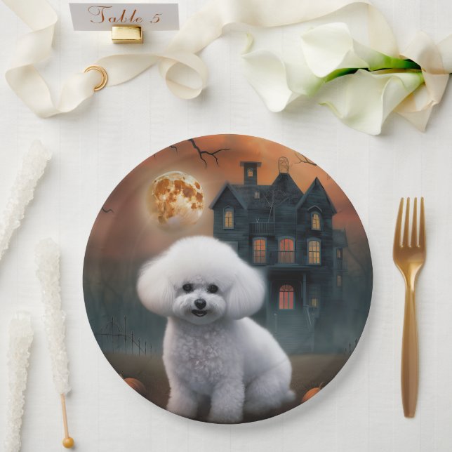 Bichon Frise Halloween Scary  Paper Plates (Wedding)