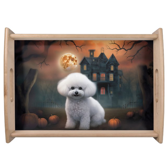 Bichon Frise Halloween Scary  Serving Tray (Front)