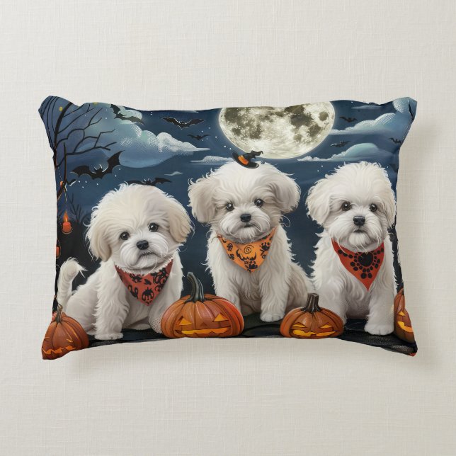 Bichon Frise Halloween Spooky Accent Pillow (Front)