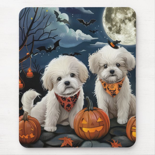 Bichon Frise Halloween Spooky Mouse Pad (Front)