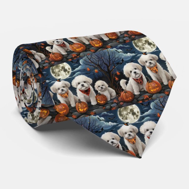 Bichon Frise Halloween Spooky Neck Tie (Rolled)