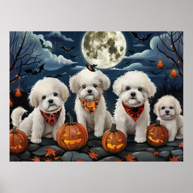 Bichon Frise Halloween Spooky Poster (Front)