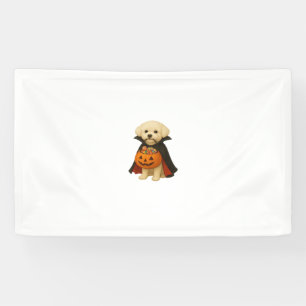 Bichon Frisé Halloween Vampire Pup with Pumpkin Ba Banner