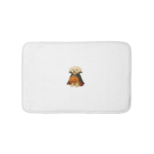 Bichon Frisé Halloween Vampire Pup with Pumpkin Ba Bath Mat