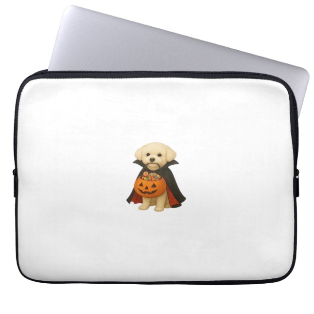 Bichon Frisé Halloween Vampire Pup with Pumpkin Ba Laptop Sleeve (Front)