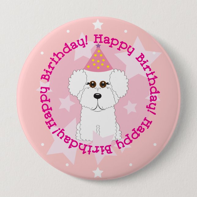 Bichon Frise Happy Birthday Button (Front)