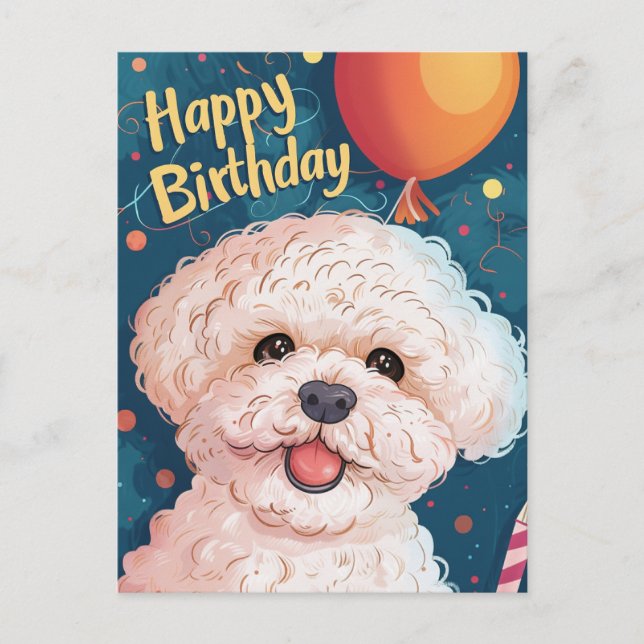 Bichon Frise Happy Birthday Postcard (Front)