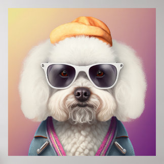 Bichon Frise Hipster Dog Poster