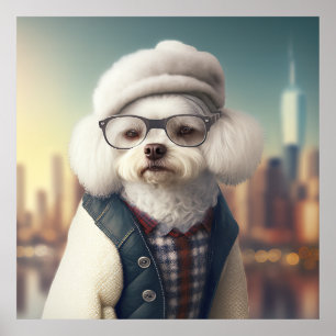 Bichon Frise Hipster Dog Poster