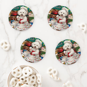 Bichon Frise Holiday Baking: Festive Christmas Coaster Set