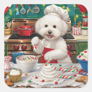 Bichon Frise Holiday Baking: Festive Christmas Square Sticker